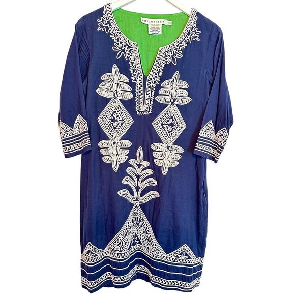 Gretchen Scott Small Blue Embroidered Vacation Passamentrie Mini Dress Cotton - Picture 1 of 11